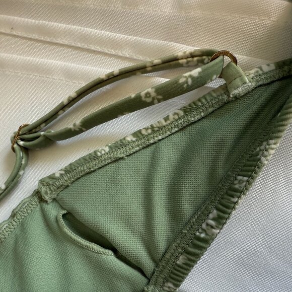 Hollister 2pc Swimsut Bikini Green Women Medium Triangle Silhouette Smocked - Picture 9 of 14